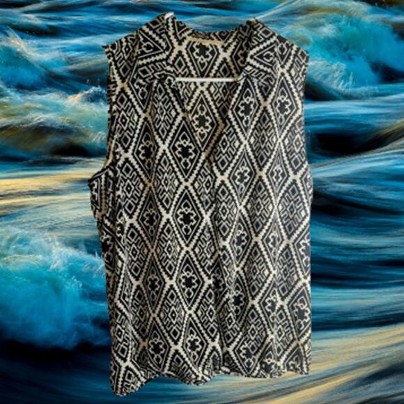 Daniel Rainn large sleeveless black and white geo print polyester woman's blouse - Picture 1 of 1